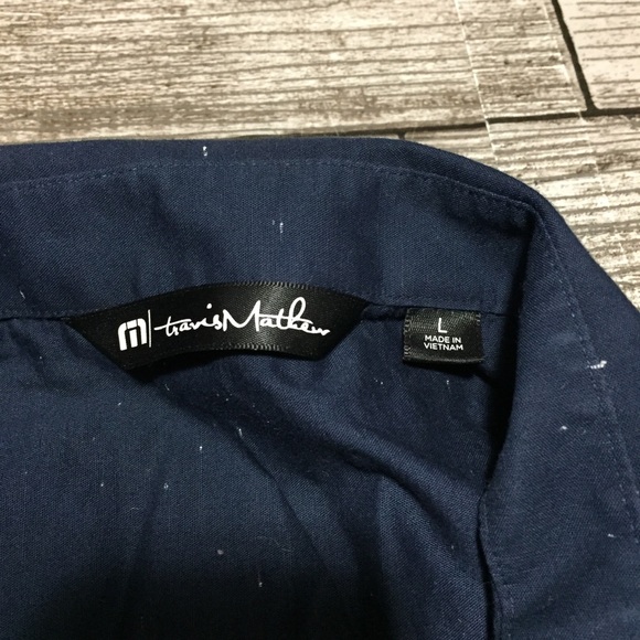 Travis Mathew Button Up Shirt Men’s L Navy Blue Speckle Short Sleeve - Picture 8 of 8